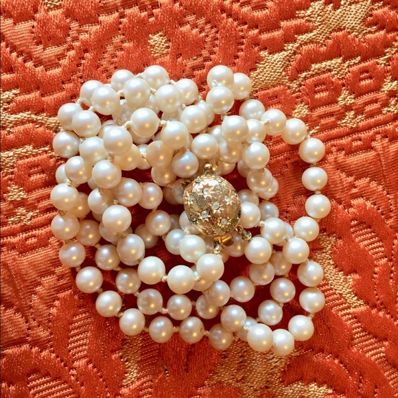 Vintage two strand Faux Pear Necklace Pave Clasp - Picture 6 of 7